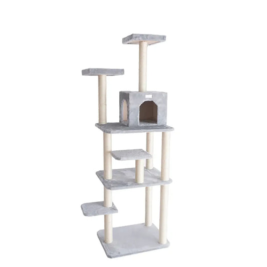 GleePet Wooden Cat Tree w/ Seven Levels 74", Grey